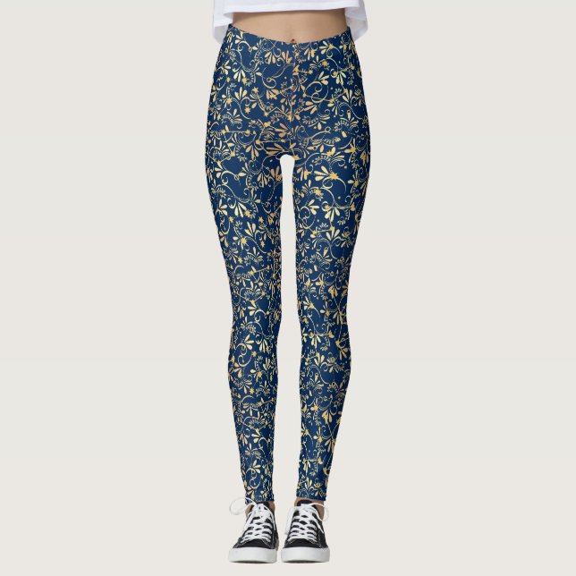 Golden Pattern 08.bw DBlue BG Leggings (Vorderseite)