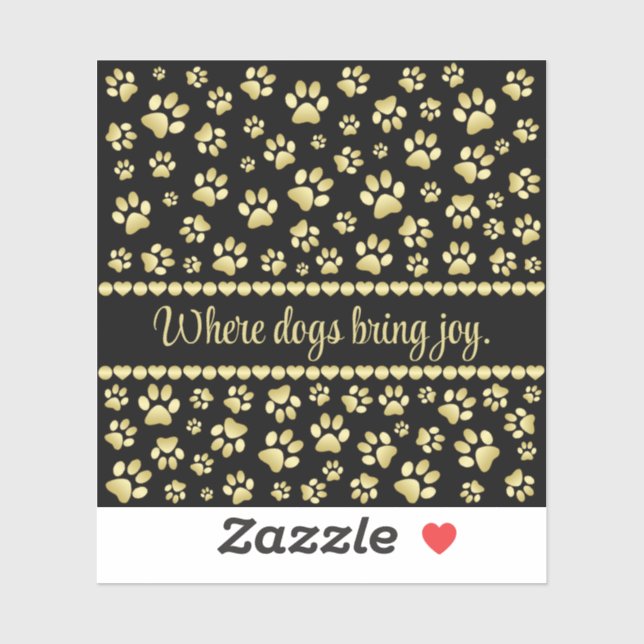 Golden Paw Prints on Black with Custom Name Aufkleber (Blatt)
