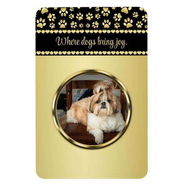 Golden Paw Prints on Black with Custom Name Magnet (Vertikal)