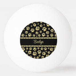 Golden Paw Prints on Black with Custom Name Tischtennisball