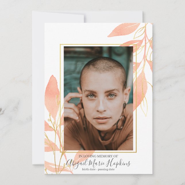 Golden Peach floral in Love Memory Beerdigung Dankeskarte (Vorderseite)