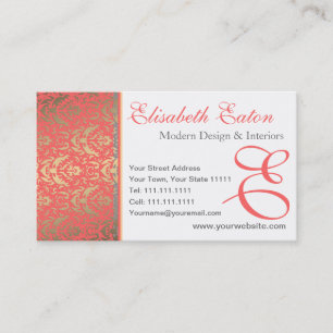 Golden Peach Shimmer Damask Elegante Frau Visitenkarte