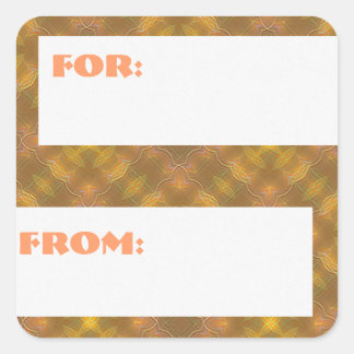 Golden Peach & Yellow Squares Gemustertes Geschenk Quadratischer Aufkleber