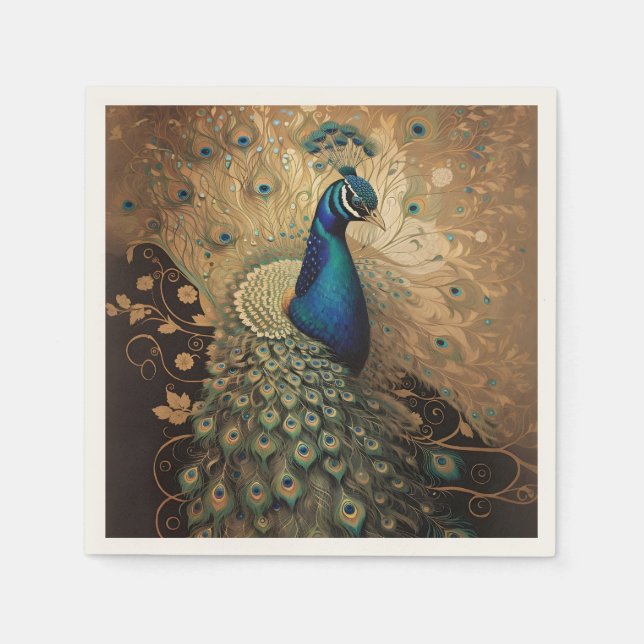 Golden Peacock Bird Serviette (Vorderseite)