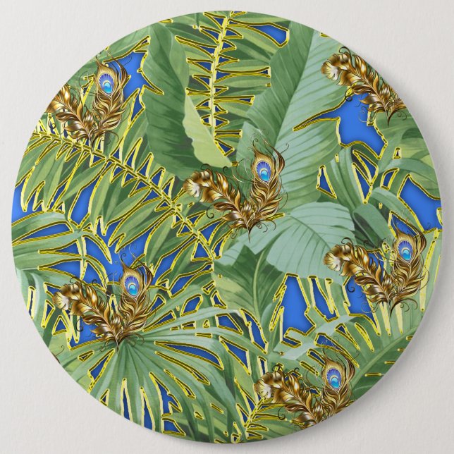 Golden Peacock Blätter auf Cerulean Blue Button (Vorderseite)