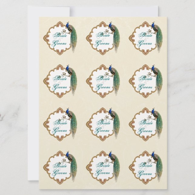 Golden Peacock & Calligraphy Favor Gift-Markierung (Vorderseite)