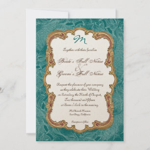 Golden Peacock & Calligraphy Swirls Invitation