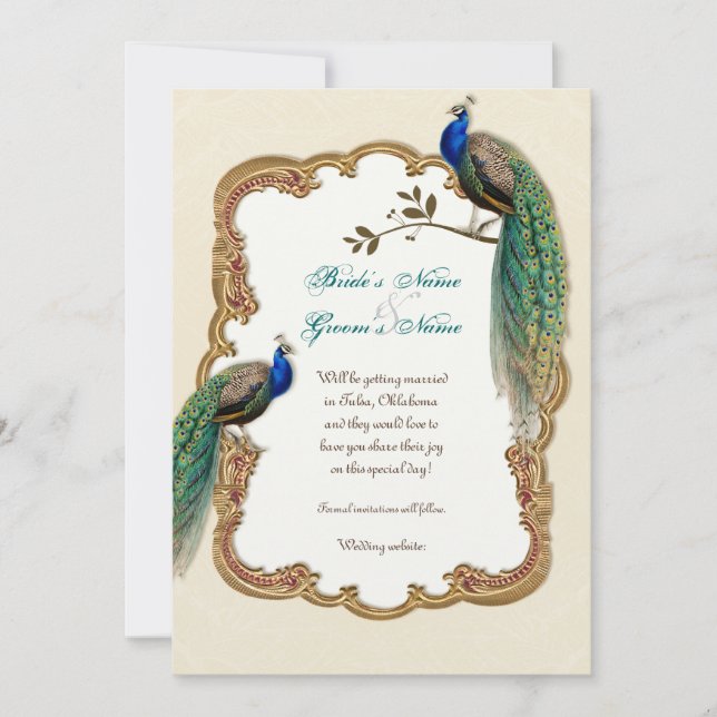 Golden Peacock & Calligraphy Swirls Invitation (Devant)