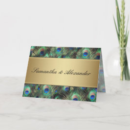 Golden Peacock Feather Folded Wedding Einladung
