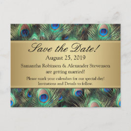 Golden Peacock Feather Hintergrund Save the Date Ankündigungspostkarte