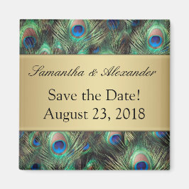 Golden Peacock Feather Hintergrund Save the Date Magnet