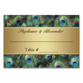 Golden Peacock Feather Table Place Name Cards Tischnummer
