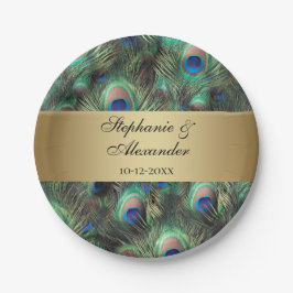 Golden Peacock Feather Wedding Pappteller