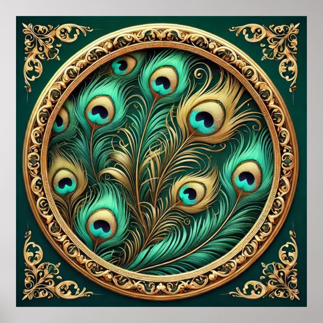 Golden Peacock Feathers Poster (Vorne)