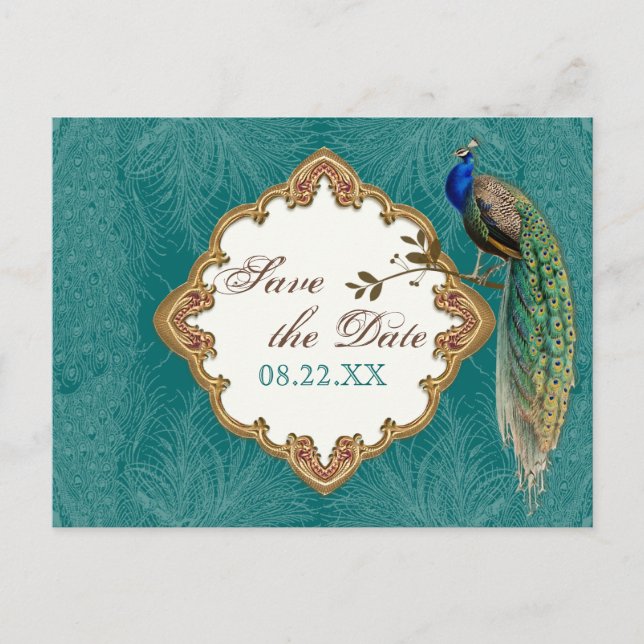 Golden Peacock & Swirls - Enregistrer la carte pos (Devant)