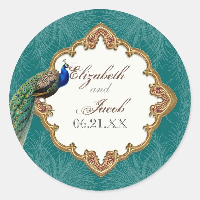 Golden Peacock & Swirls - Sticker Mariage ou sceau (Devant)