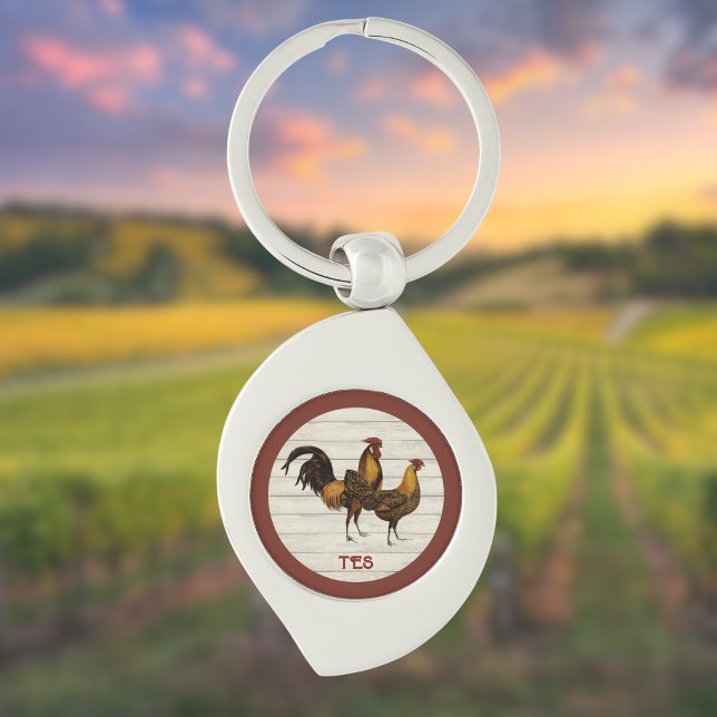 Golden Penciled Hamburg Roosters Maroon Monogram  Schlüsselanhänger (Von Creator hochgeladen)
