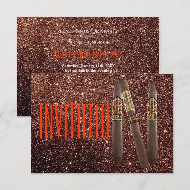 Golden Personalisiert Cigaro Einladung Glitzer VIP (Vorne/Hinten)