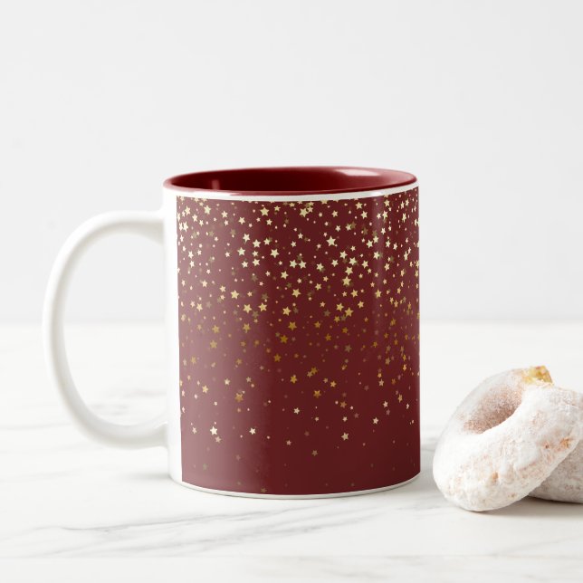 Golden Petite Stars Café Mug Bourgogne Vin (Avec donut)