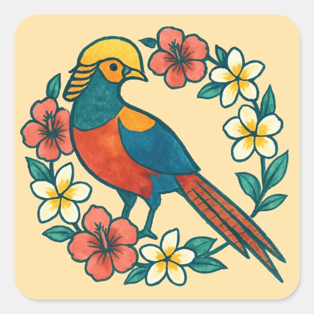 golden pheasant quadratischer aufkleber (Vorderseite)