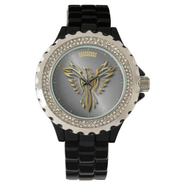 Golden Phoenix Gold Flammen mit Schatten Armbanduhr (Vorderseite)