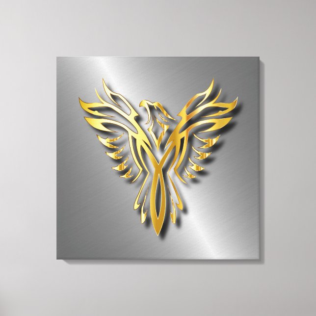 Golden Phoenix Gold Flammen mit Schatten Leinwanddruck (Vorderseite)