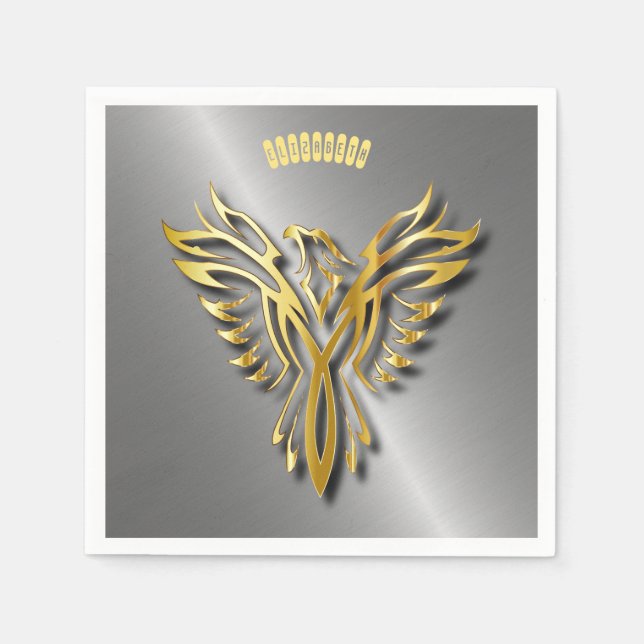 Golden Phoenix Gold Flammen mit Schatten Serviette (Vorderseite)