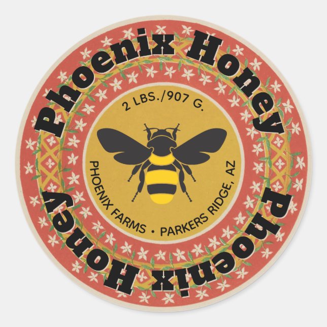 Golden Phoenix Honey Jar Runder Aufkleber (Vorderseite)
