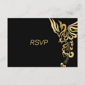 Golden Phoenix Rising Wedding RSVP Card Karte