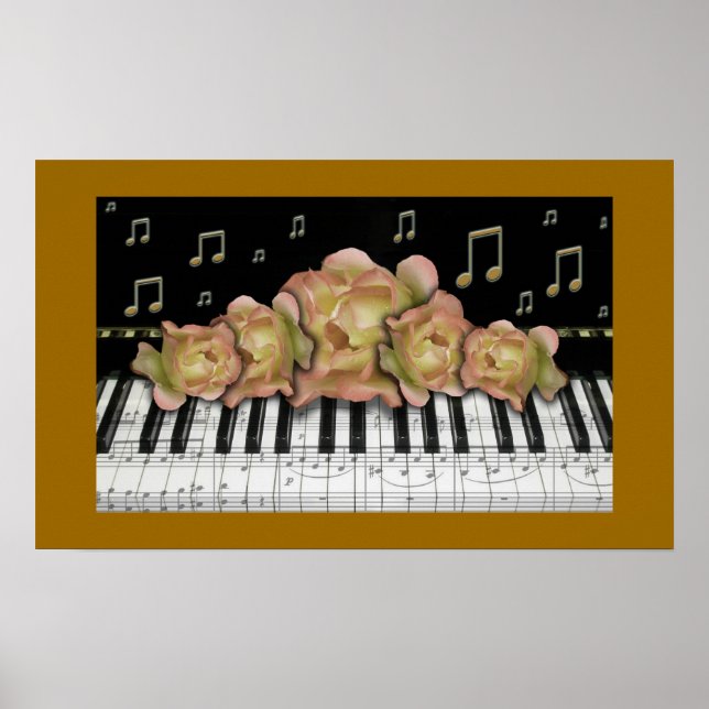 Golden Piano Keyboard Notes und Rose Poster (Vorne)