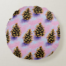 Golden Pinecones Rundkissen