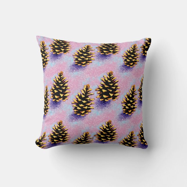 Golden Pinecones Throw Kissen (Vorderseite)