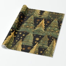 Golden Pines on Midnight Wrapping Paper