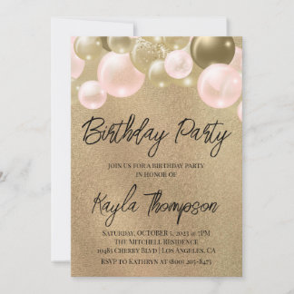 Golden Pink Ballon Geburtstagsparty Einladung