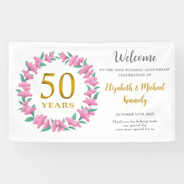 Golden Pink Blumenzeremonie zum 50. Jubiläum Banner (Horizontal)
