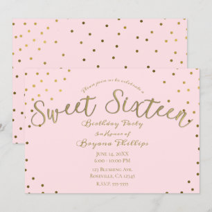 Golden & Pink Blush Modern Sweet 16 Geburtstagspar Einladung