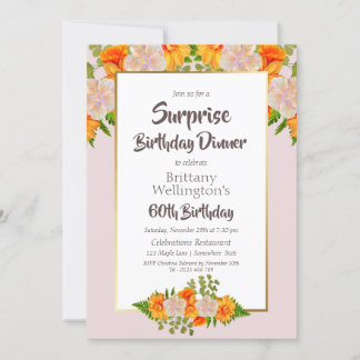Golden Pink Floral Überraschung 60. Geburtstag Abe Einladung