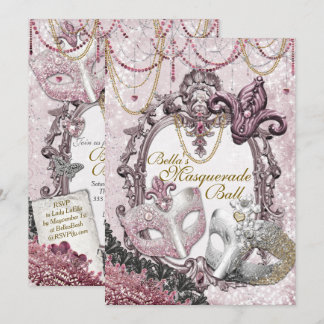 Golden Pink Masquerade Geburtstagsparty Einladunge Einladung