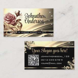 Golden Pink Rose Glitzer Stars QR Code Visitenkarte