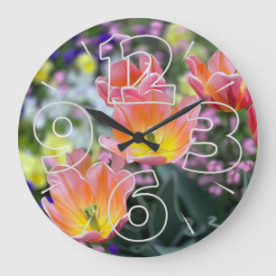 Golden pink tulips große wanduhr
