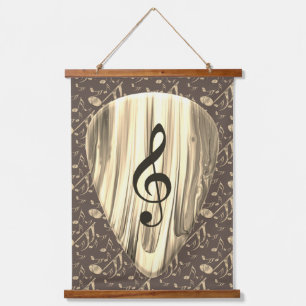 Golden Plectron - Stilvolles Design für Musikliebh Wandteppich Mit Holzrahmen