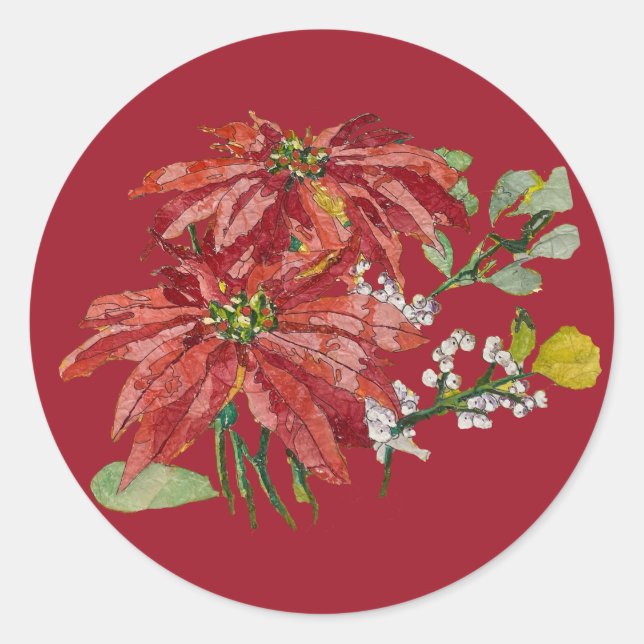 Golden Poinsettia | Fine Art Christmas Sticker (Vorderseite)