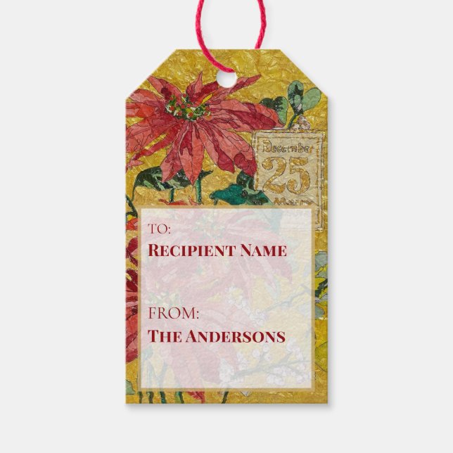 Golden Poinsettia | Fine Art Vertical Christmas Geschenkanhänger (Vorderseite)