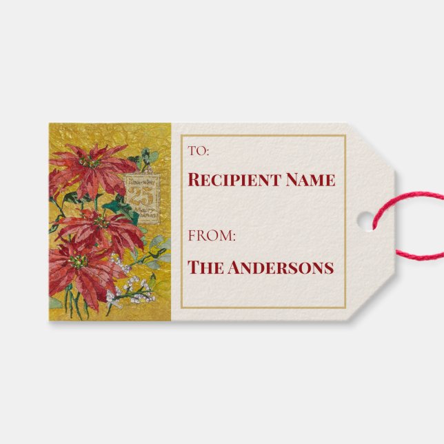 Golden Poinsettia | Fine Art Writable Christmas Geschenkanhänger (Vorderseite (Horizontal))