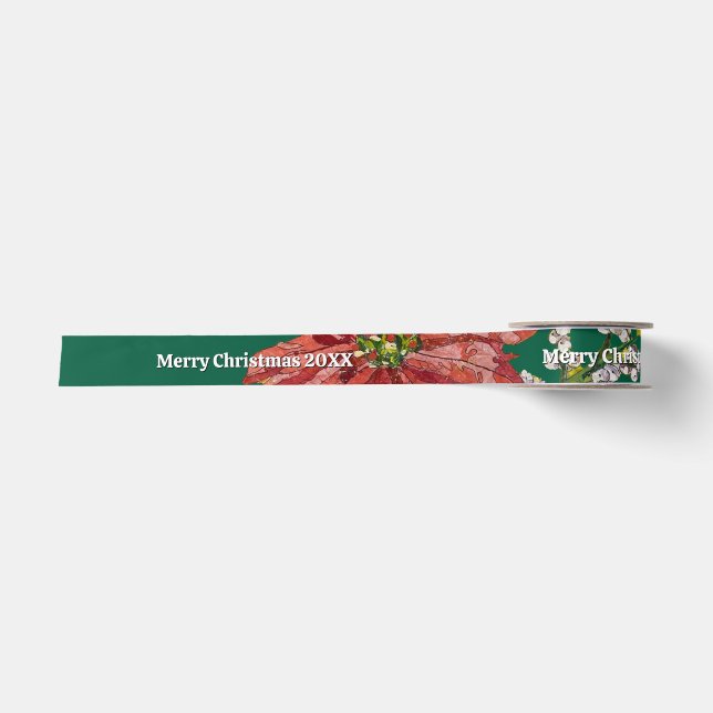 Golden Poinsettia | Personalized Christmas Green Satinband (Vorderseite)