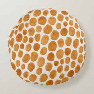 Golden Polka Dots: Abstrakt Gouache Rundes Kissen