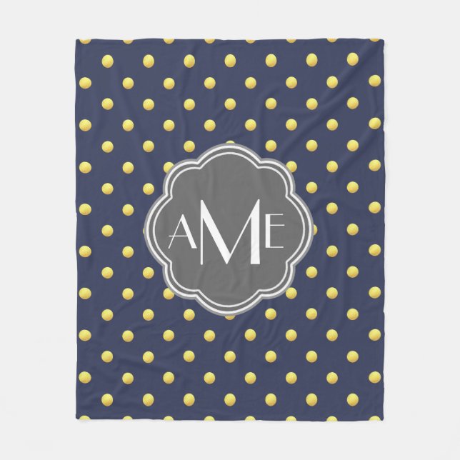 Golden Polka Dots & Grau Mit Monogramm Fleecedecke (Vorderseite)