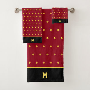 Golden Polka Dots & Monogram auf Burgund & Black Badhandtuch Set