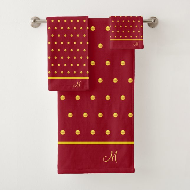Golden Polka Punkte auf Bordeaux Badhandtuch Set (Insitu)