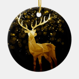 Golden Polygon Geometric Deer Personalisiert Keramik Ornament